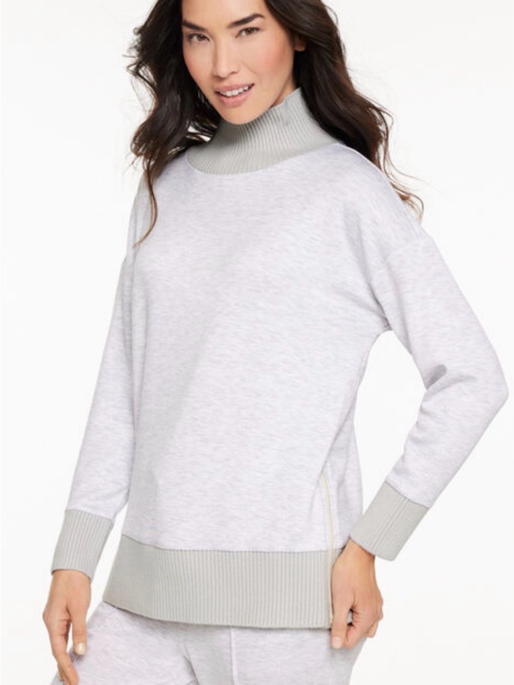 T by Talbots AIRKNIT STRETCH TURTLENECK TUNIC PULLOVER - CLOUD HEATHER